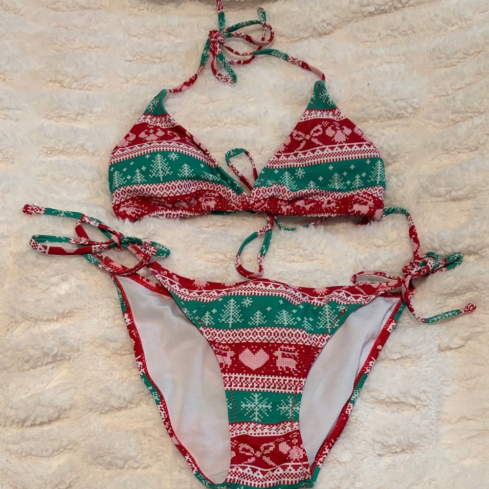 Festive Red and Green Bikini Set